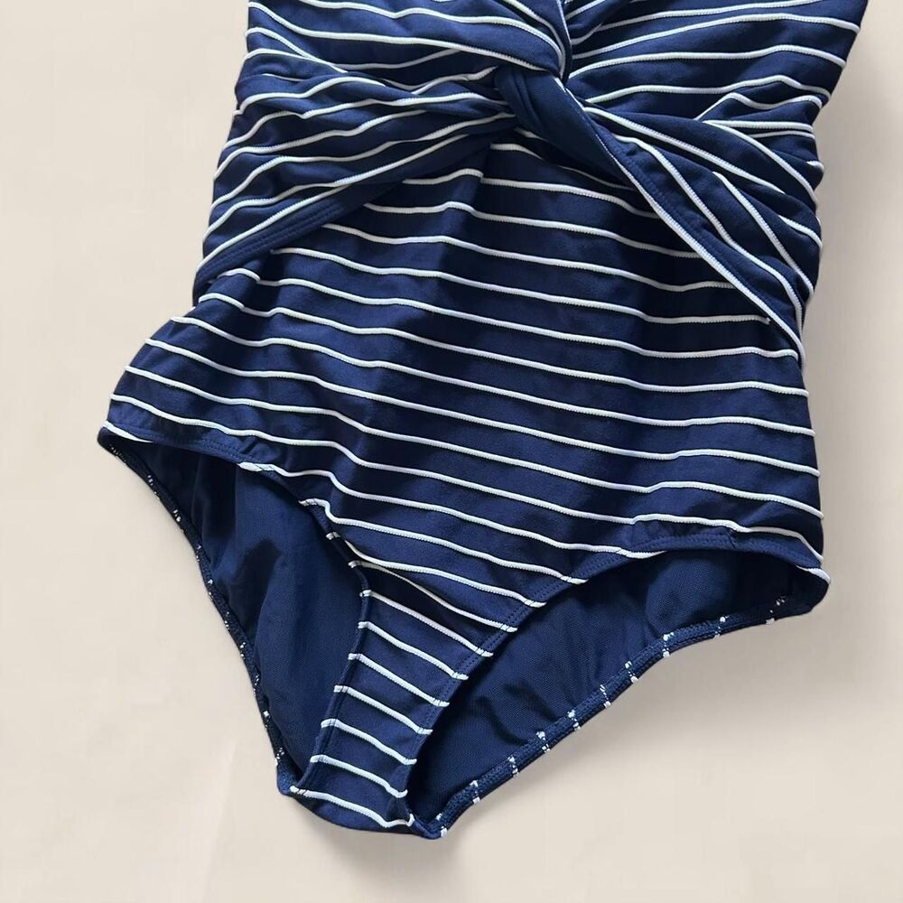 Jonathan Simkhai navy striped Plunging one piece swimsuit Size Medium NWT - Picture 4 of 7